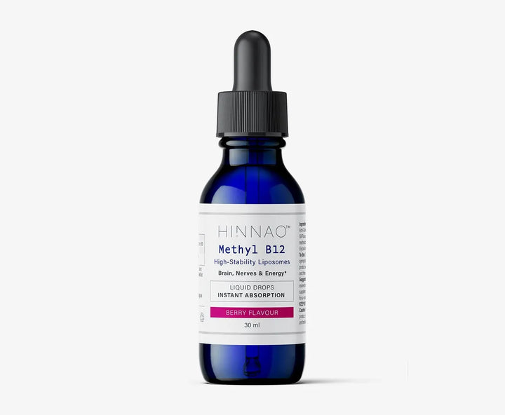Bottle of Hinnao Methyl B12 supplement on a white background