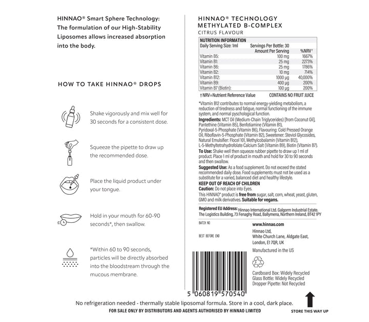 Back label of HINNAAO supplement bottle with text and icons on a white background