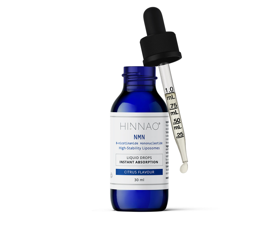 Blue bottle with dropper labeled 'HINNAO' on a white background