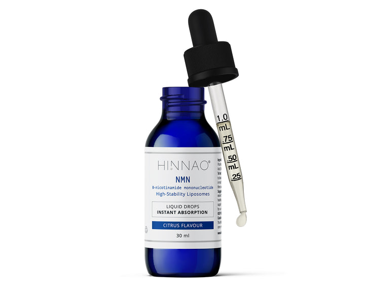 Blue bottle with dropper labeled 'HINNAO' on a white background