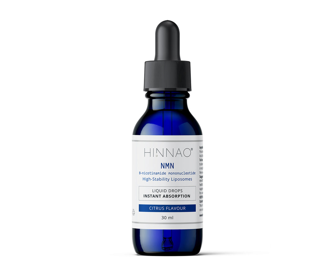 Blue bottle with dropper labeled 'HINNAO' on a white background
