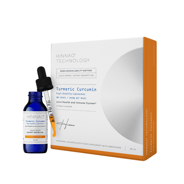 Hinnao Turmeric Curcumin supplement bottle and packaging no background