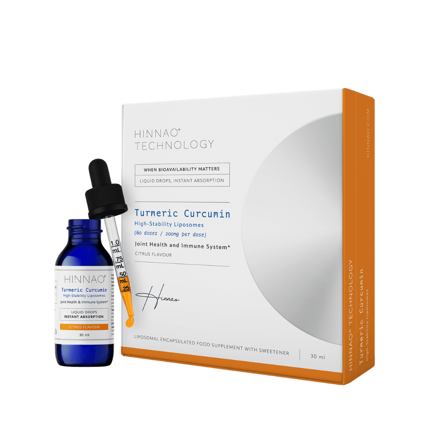 Hinnao Turmeric Curcumin supplement bottle and packaging no background