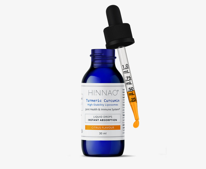 Blue bottle with dropper labeled 'HINNAO' on a white background