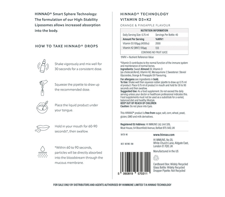 Info card of a HINNAA supplement with nstructions on usage.