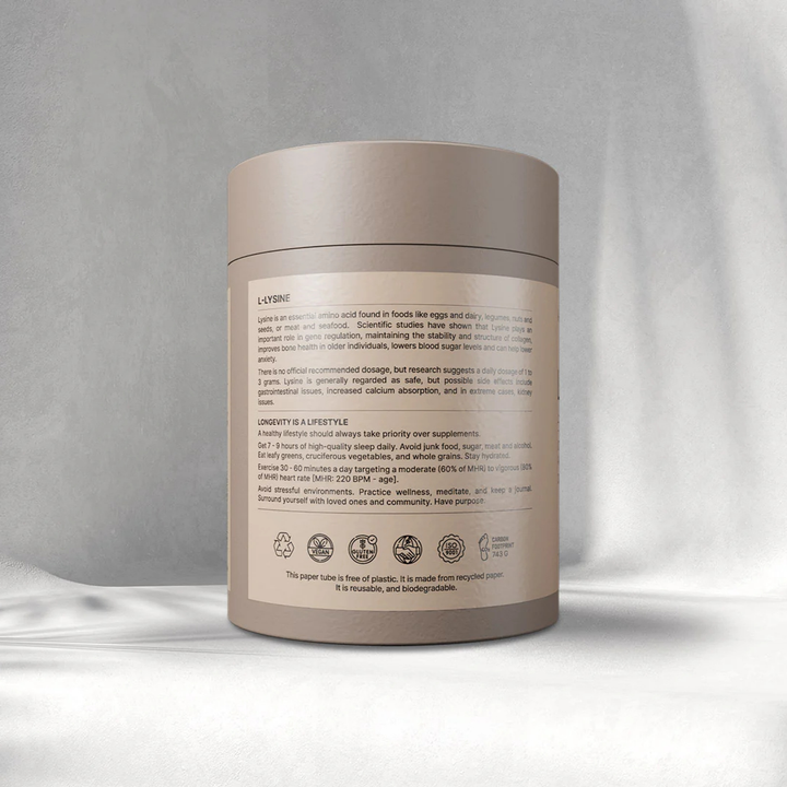 Beige container with label on a gray background