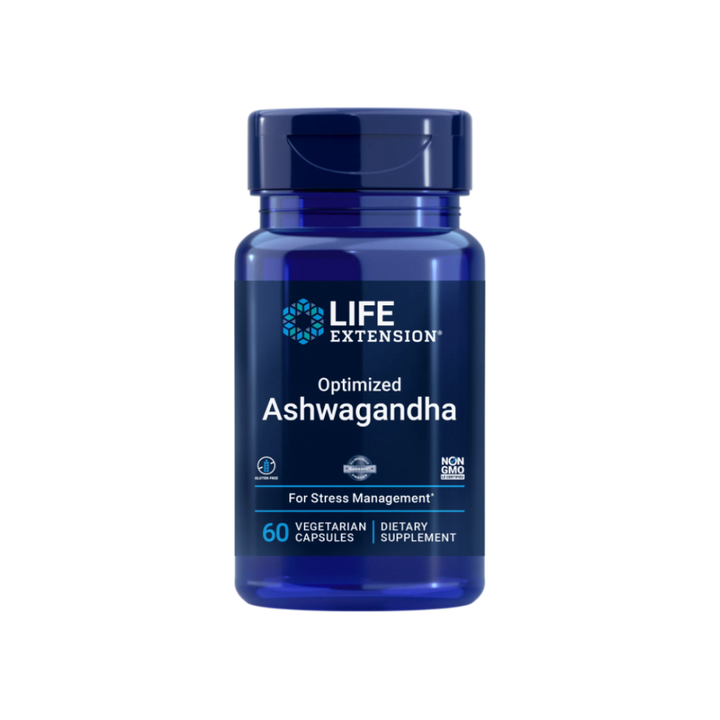 Life Extension Optimized Ashwagandha Extract (Sensoril®), 60 vegetarian capsules – front label