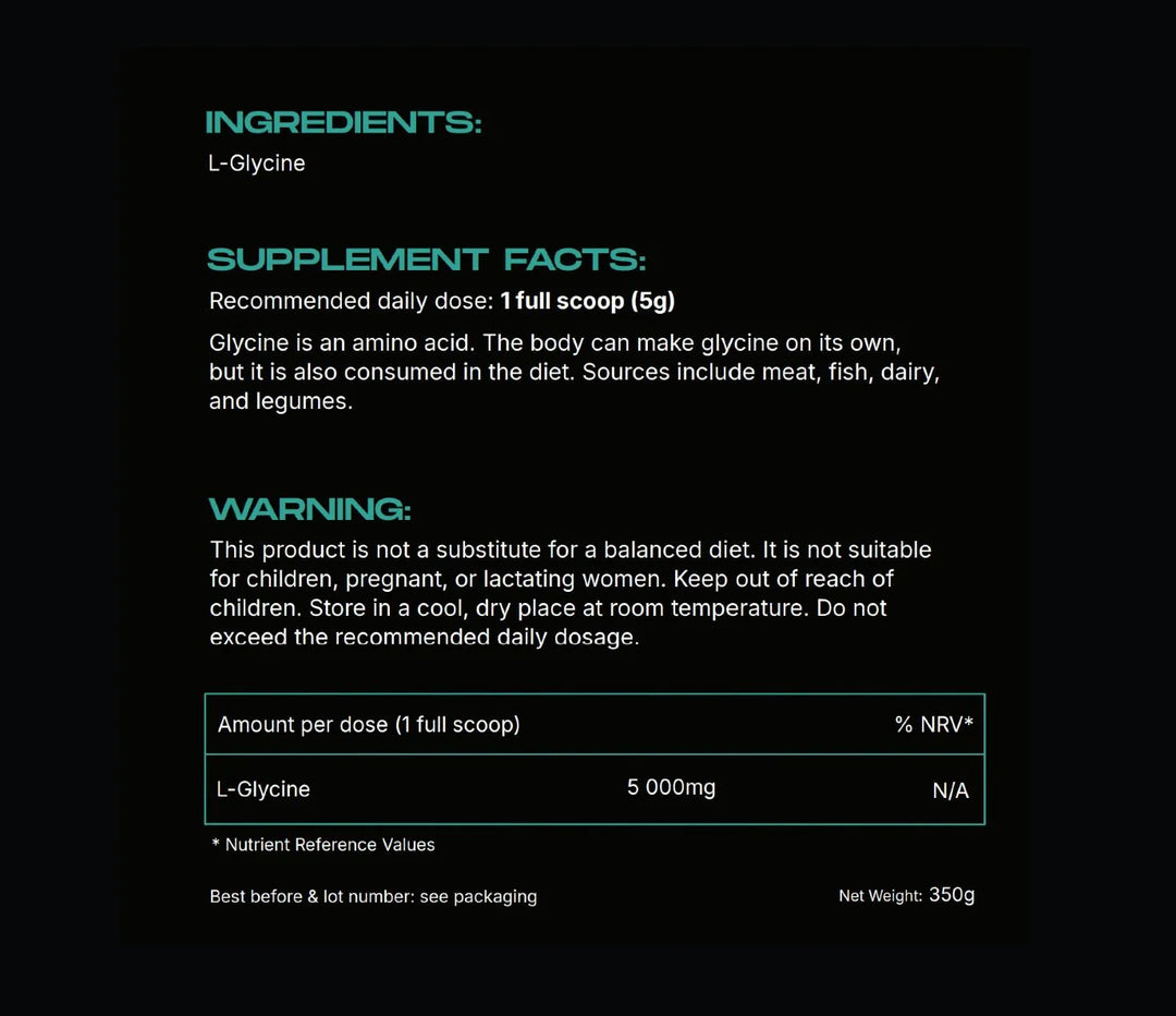 LIFE UNLOCKED Glycine 5g Powder – Ingredients label
