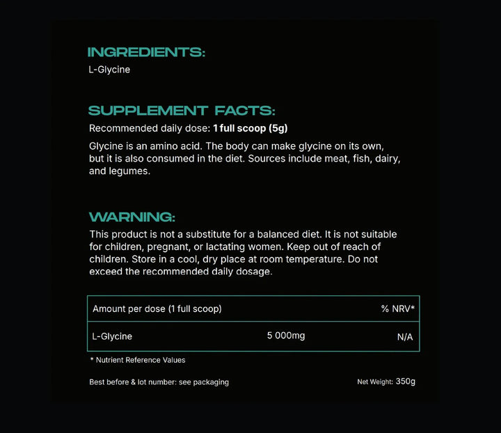LIFE UNLOCKED Glycine 5g Powder – Ingredients label
