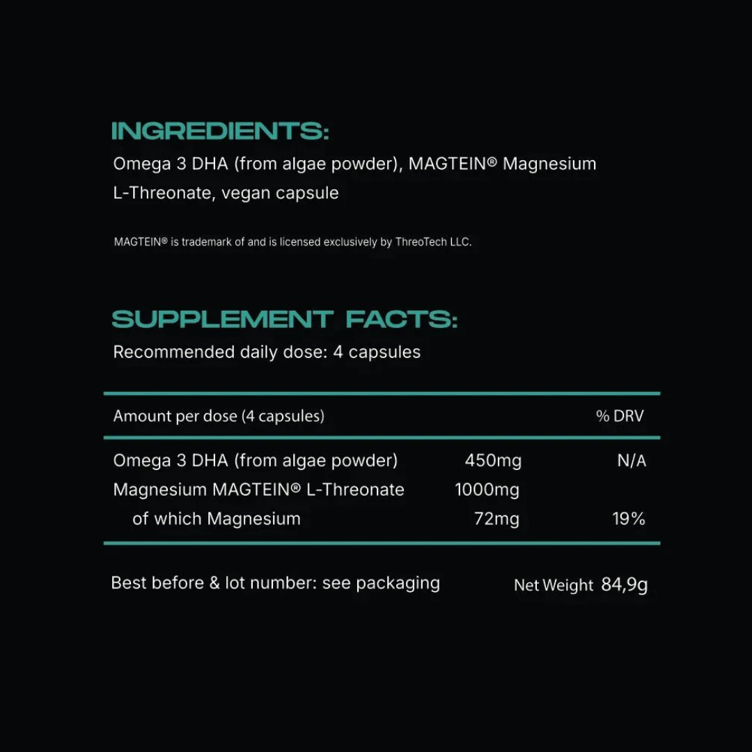Supplement label with ingredients and supplement facts on a black background