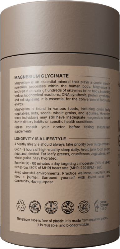 Container with text and icons on a beige background