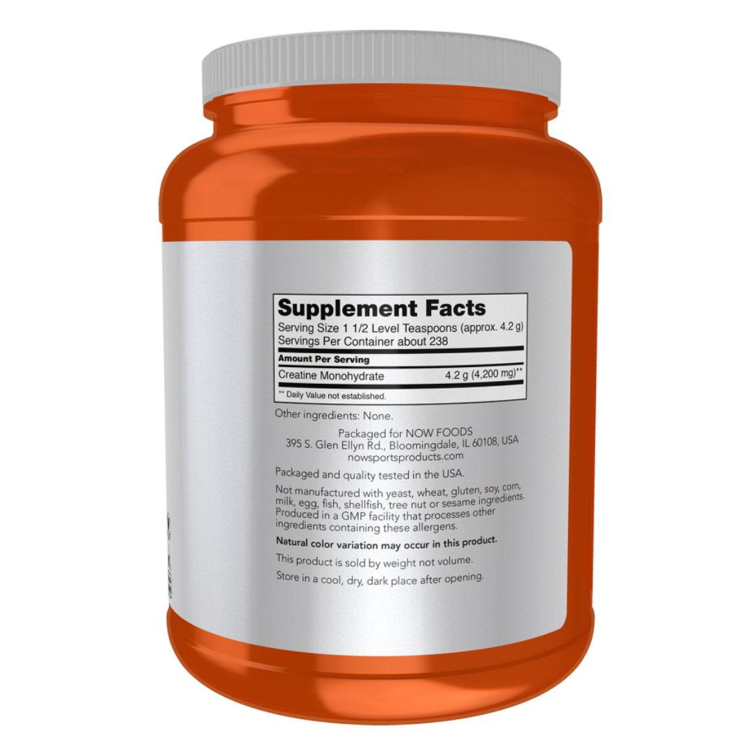 Orange supplement container with a white label on a white background