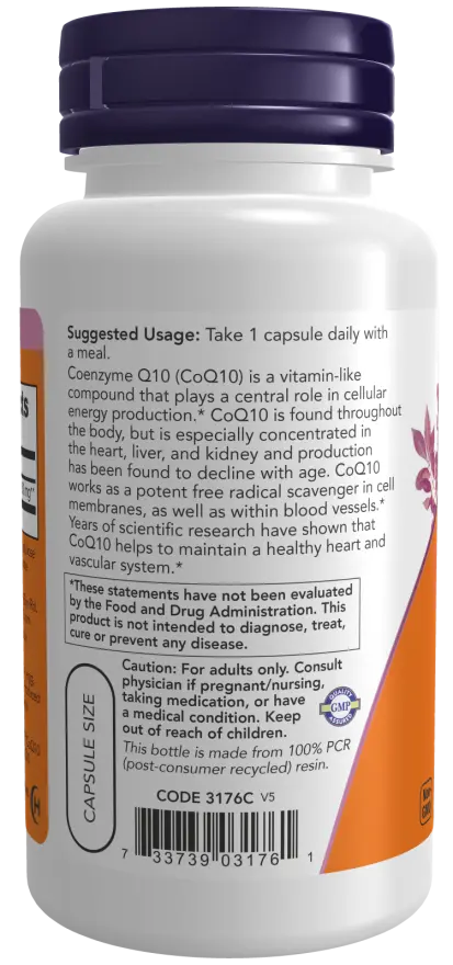 Directions for use of Now Foods CoQ10 200 mg capsules: Take 1 capsule daily with food.