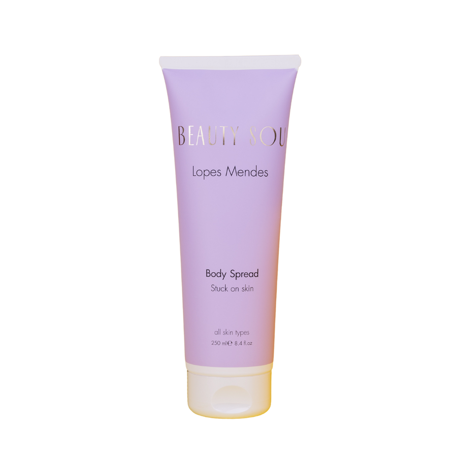 Purple body spread tube with 'Beauty You' branding on a white background
