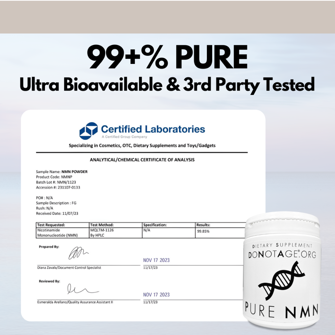 Certified Laboratories analysis certificate and a supplement container on a light blue background
