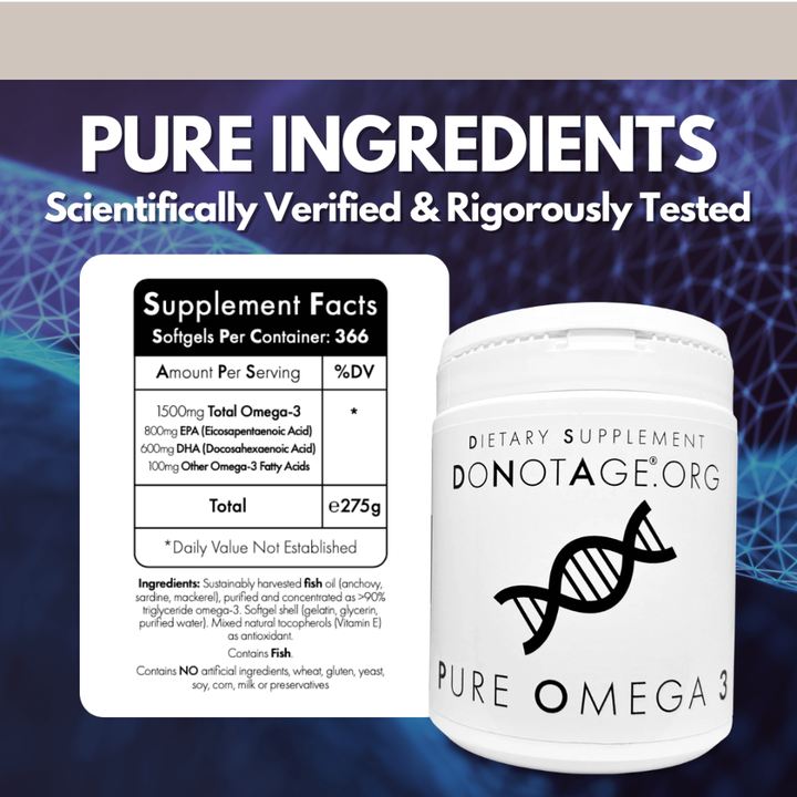 DoNotAge Pure Omega 3 Supplement Facts – EPA and DHA Omega-3 Fatty Acids in Triglyceride Form, Ultra-Purified and Third-Party Tested