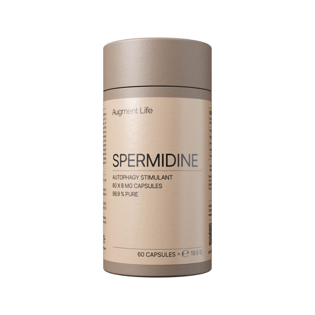 Front view of Spermidine 8 mg capsules – 60 capsules for cellular renewal and longevity support