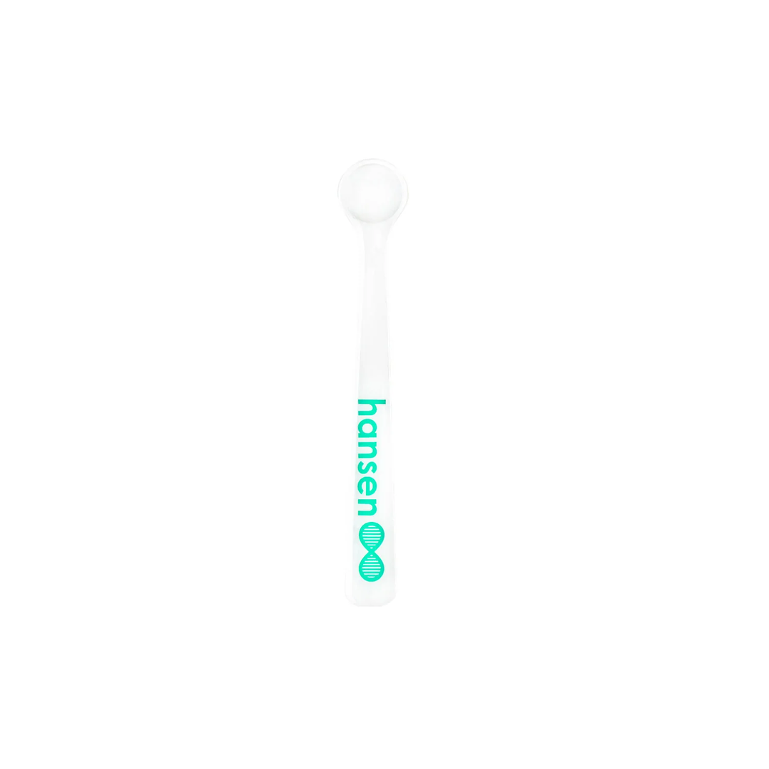 White spoon with 'hansen' logo on a white background