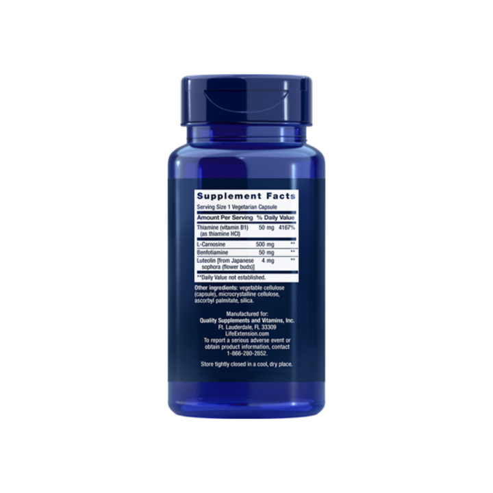 Blue supplement bottle with label on a white background