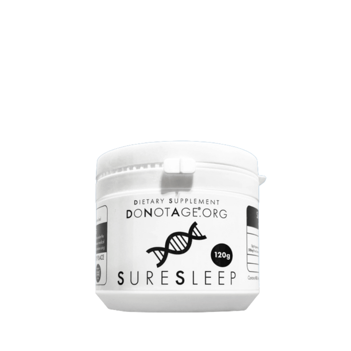 White container of Suresleep dietary supplement by Donotage on a white background