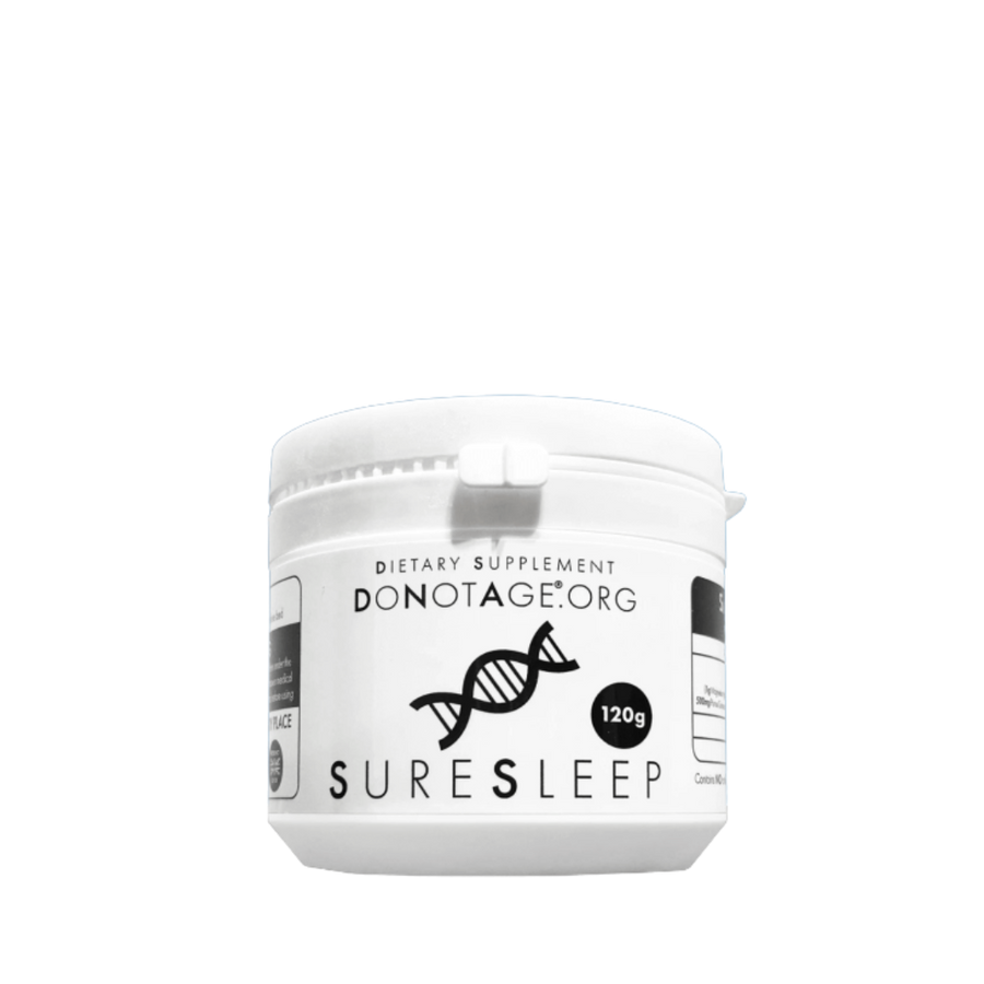 White container of Suresleep dietary supplement by Donotage on a white background