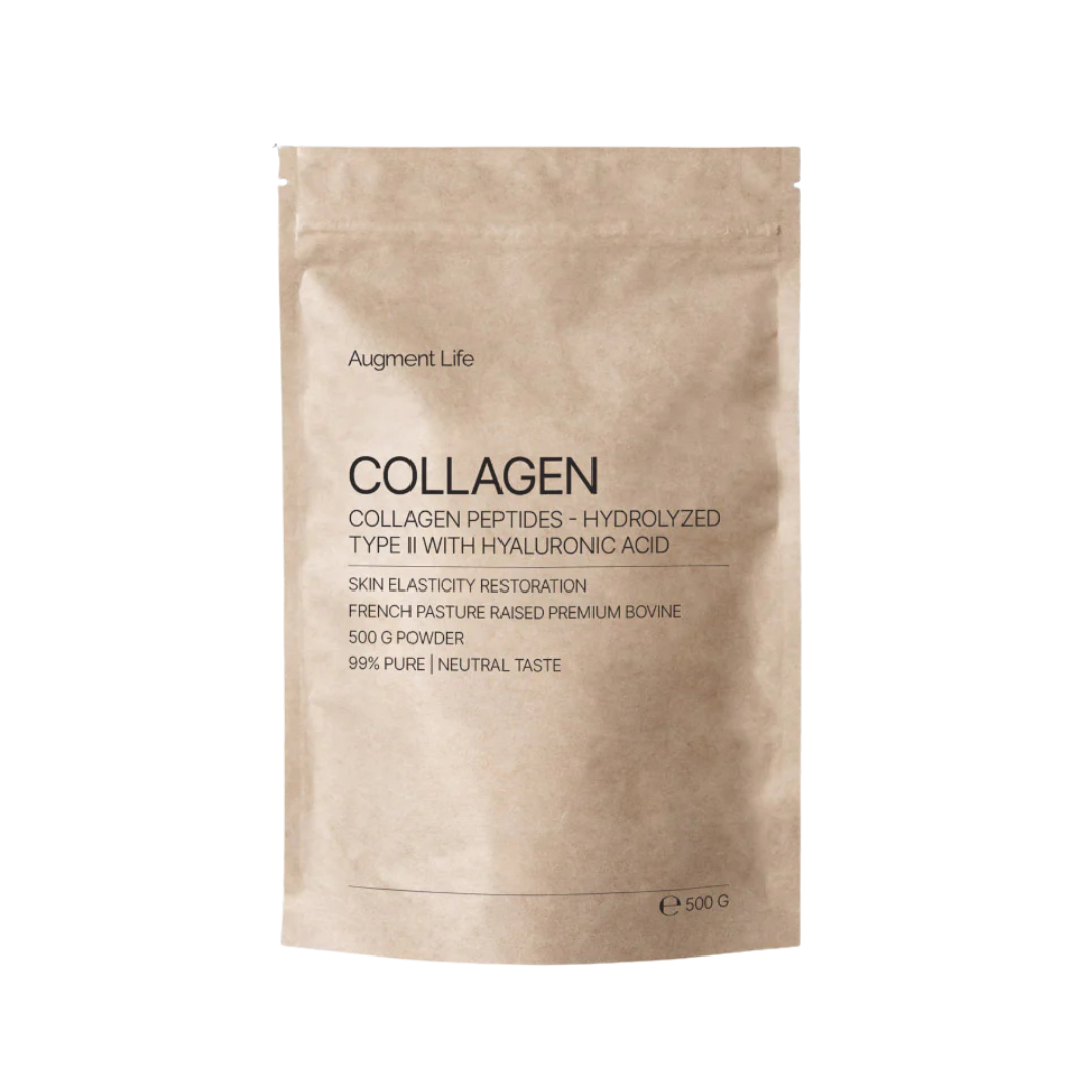 Beige package of Augment Life Collagen Peptides on a white background
