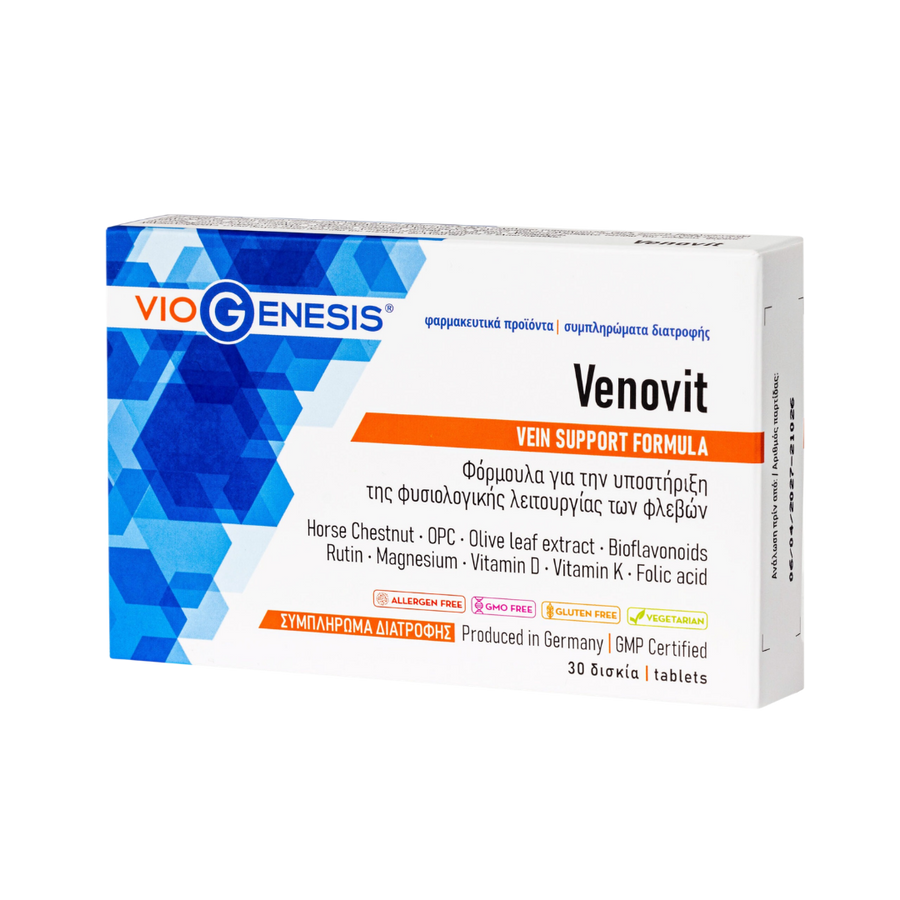 Vio Genesis Venovit vein support formula packaging on a white background