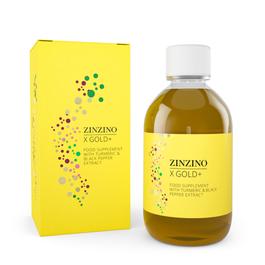 Zinzino XGold+ supplement bottle and packaging on a white background